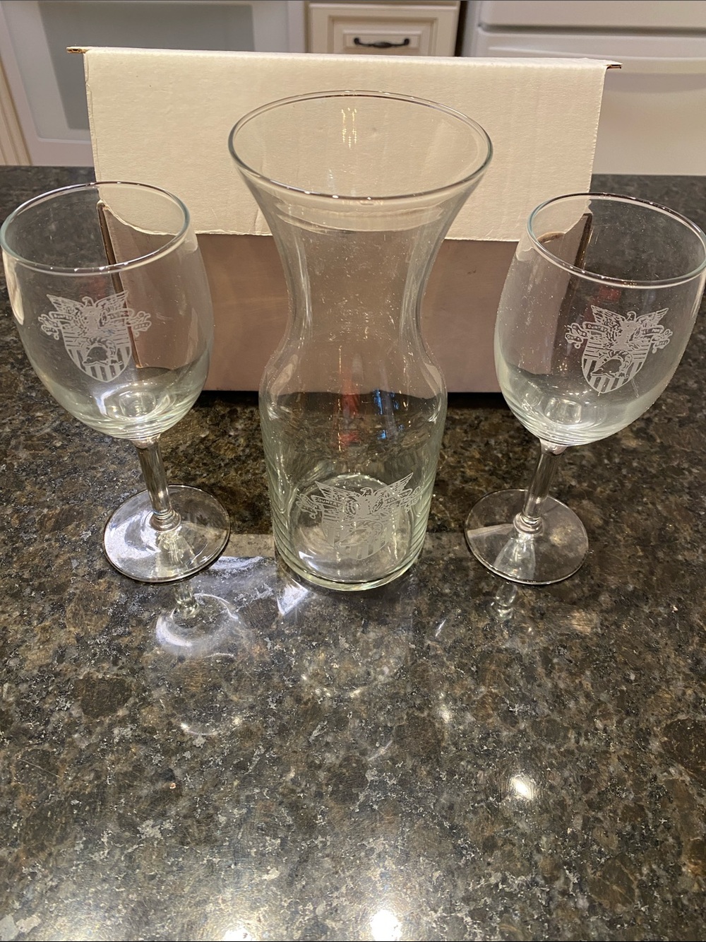 West Point Glass Carafe and Wine Glasses Set - Glass Decanter Trio